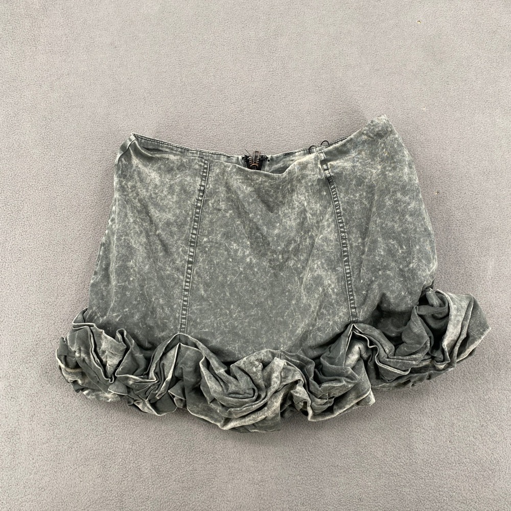 Mustard Seed Acid Wash Ruffle Bubble Hem Denim Mini Skirt Gray Size M